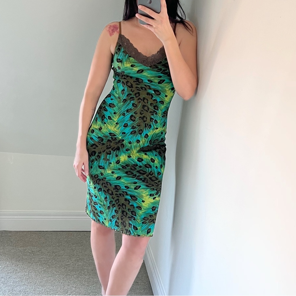 Guess Jeans lace mesh animal print midi dress Medium